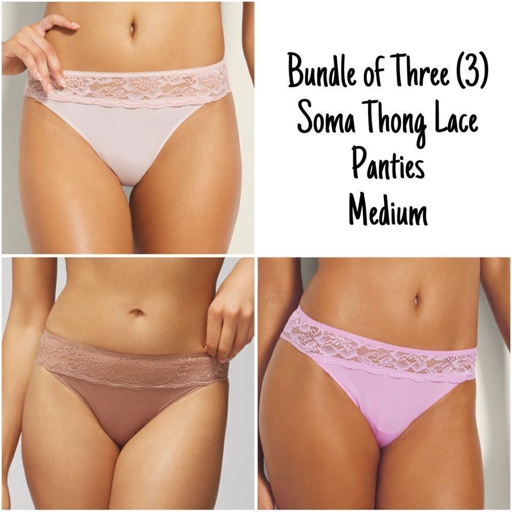 NWT New Sealed Soma Lot of Three 3 Vanishing Edge Thong Panties w/Lace Trim M
